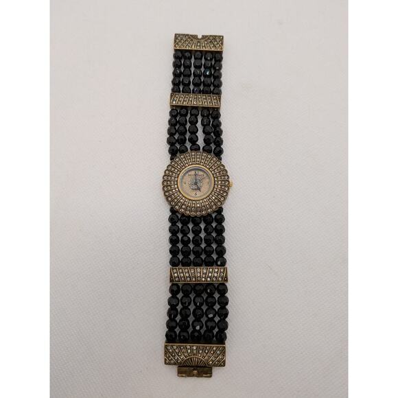 Heidi Daus Starburst Watch Black Faceted Beads Swarovski Crystals Art Deco - Picture 2 of 7